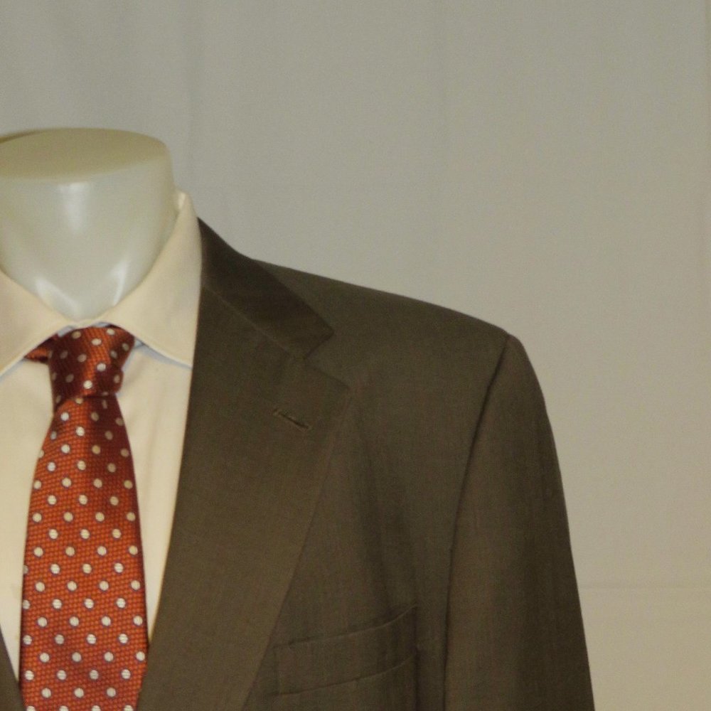 Burberrys Prorsum Super 100 VTG Taupe Plaid Two Button Suit 46R